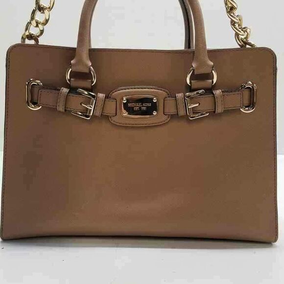 Michael Kors MK Designer Hamilton Saffiano Satchel Tan Purse Handbag - Picture 1 of 10